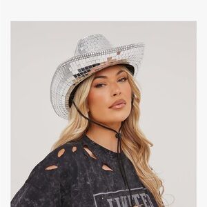 Amazon Silver Disco Mirrored Cowboy Hat